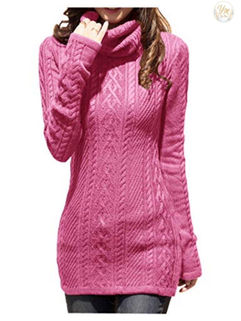 Polo Neck Long Slim Fitted Dress Cable Knit Turtleneck Sweater